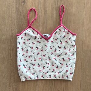 Zara Cream Knit Top with Pink Trim